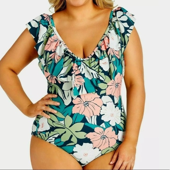 RAISINS Curve Plus Floral One Piece Swimsuit - Picture 1 of 5